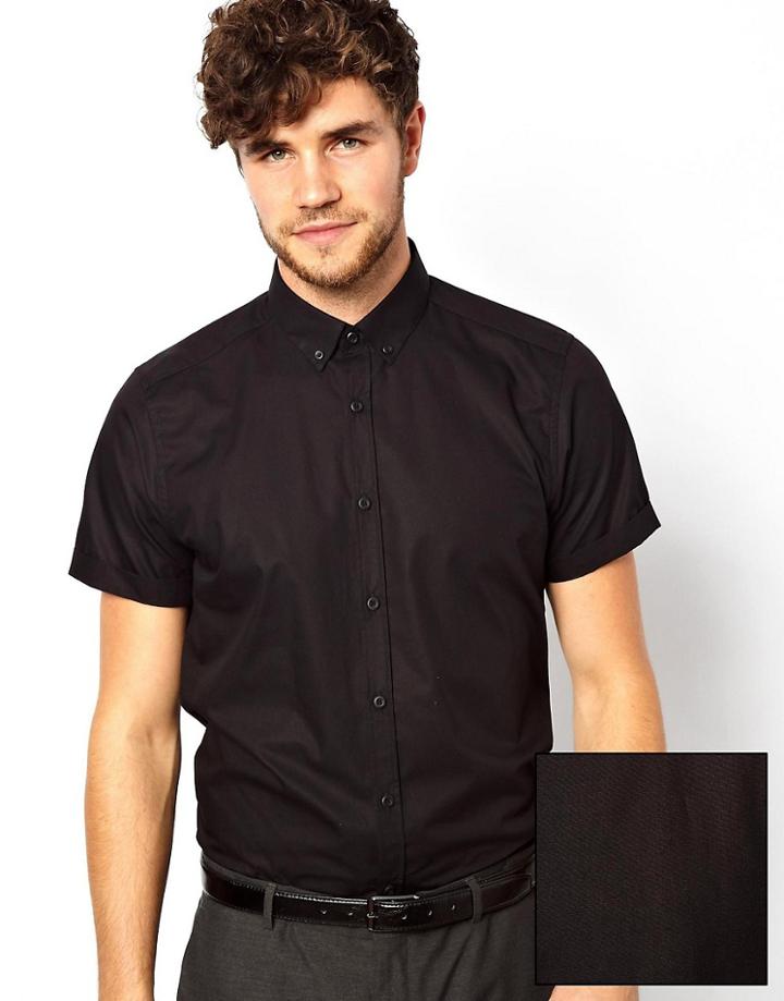 Asos Smart Shirt In Short Sleeve With Button Down Collar In Cotton - B