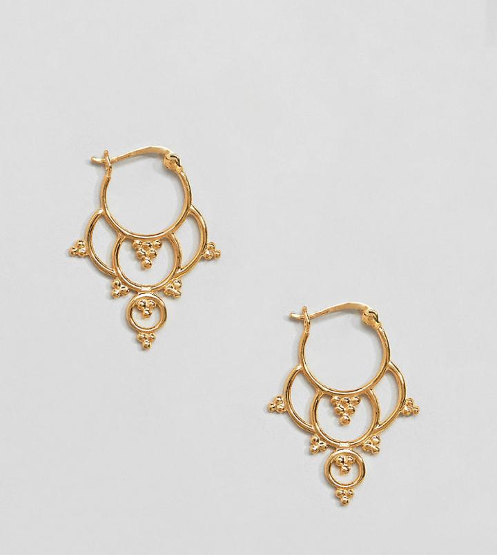 Asos Design Hoop Earrings In Gold Plated Sterling Silver With Ornate Cut Out Design - Gold