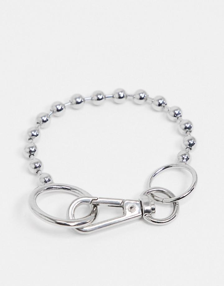 Asos Design Bracelet In Ball Chain With Hardware Clasp In Silver Tone