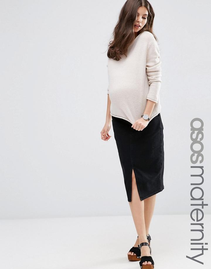 Asos Maternity Denim Pencil Skirt In Washed Black - Black