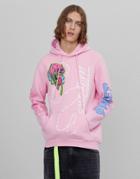 Bershka Graphic Hoodie With Chest & Back Print In Pink