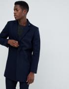 Farah Portobello Wool Mix Overcoat In True Navy - Navy