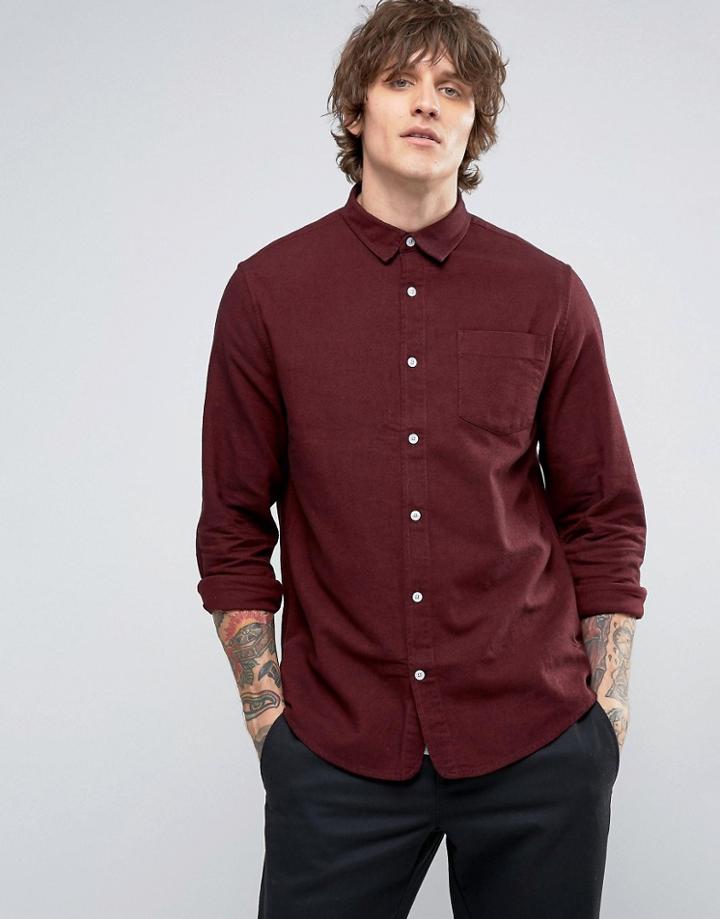 Hoxton Shirt Company Slim Shirt In Brushed Twill - Red