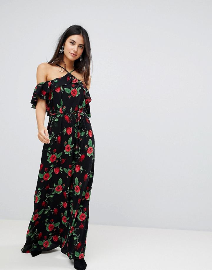 Ax Paris Off Shoulder Floral Maxi Dress - Black