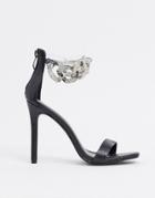 Public Desire Iced Out Heeled Sandals With Diamante Chain In Black