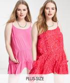 Simply Be 2 Pack Beach Dresses In Pink Zebra Print And Red-multi