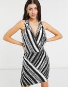Asos Design Mono Embellished Sleevless Tux Mini Dress In Black-multi