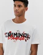 Criminal Damage Oversized T-shirt In Black With Logo - White