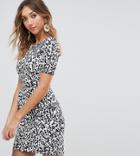 Asos Tall Mini Wiggle Dress In Leopard Print-black