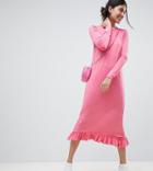 Asos Tall Ruffle Drouser Dress In Slinky-pink