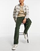 Asos Design Corduroy Straight Leg Jeans In Khaki-green