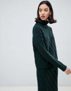 Selected Chunky Knit Roll Neck Sweater - Green