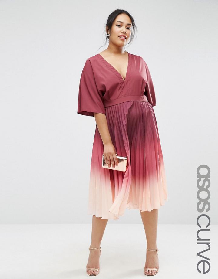 Asos Curve Ombre Pleated Caftan Midi Dress - Multi