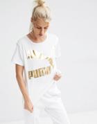 Puma Oversized T-shirt With Gold Logo - White