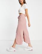 Asos Design Belted Button Through Midi Skirt In Pink