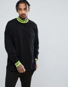 Asos Design Oversized Long Sleeve T-shirt With Fluro Printed Rib - White