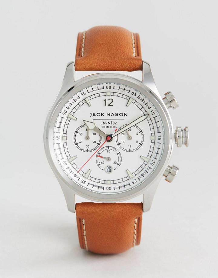 Jack Mason Nautical Chronograph Leather Watch In Tan 42mm - Tan