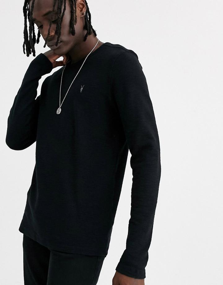 Allsaints Long Sleeve Top With Ramskull In Washed Black