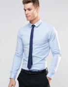 Asos Skinny Shirt In Blue With Long Sleeves And Navy Tie Set Save 15% - Blue