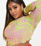 Collusion Plus Exclusive Swirly Mesh Long Sleeve Crop Top In Multi