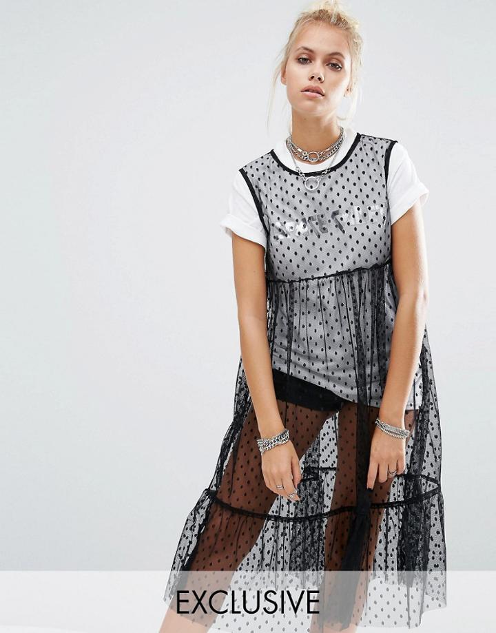 Milk It Vintage Mesh Spot Layer Dress With Space Cadet T-shirt - Black