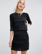 Asos Shift Dress With Pleated Frill Detail - Black