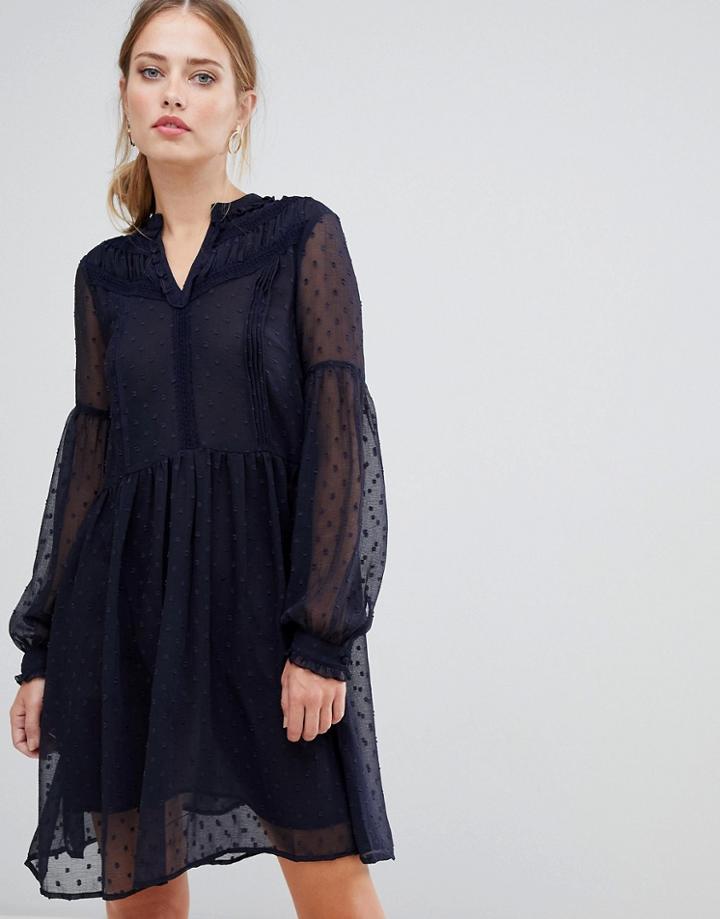 Y.a.s Luna Sheer Dotty Mesh Dress-navy