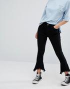Daisy Street High Waist Kick Flare Jeans With Frayed Hems - Black