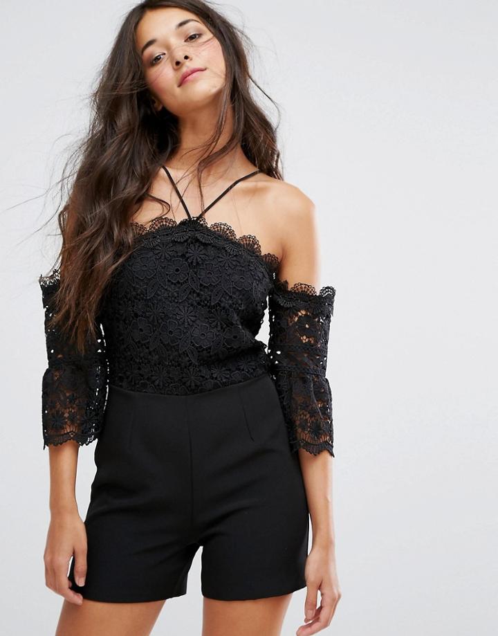 Miss Selfridge Lace Bodice Romper - Black