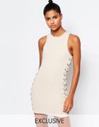 Story Of Lola Neoprene Mesh Bodycon Dress With Lace Up Detail - Nude