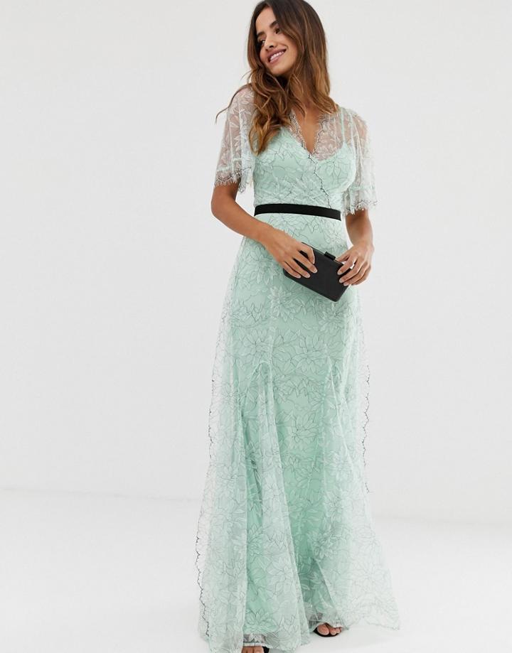 Forever U Lace Maxi Dress With Contrast Waistband In Mint - Green