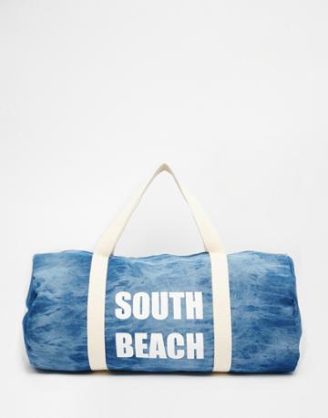 South Beach Denim Barrel Beach Bag - Blue