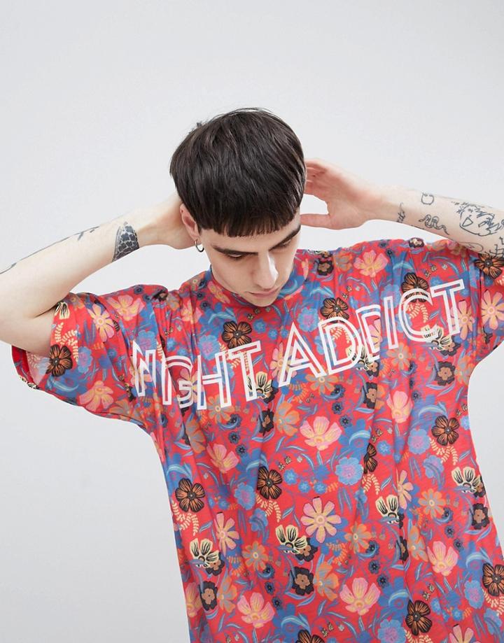 Night Addict Oversized Printed T-shirt - Red