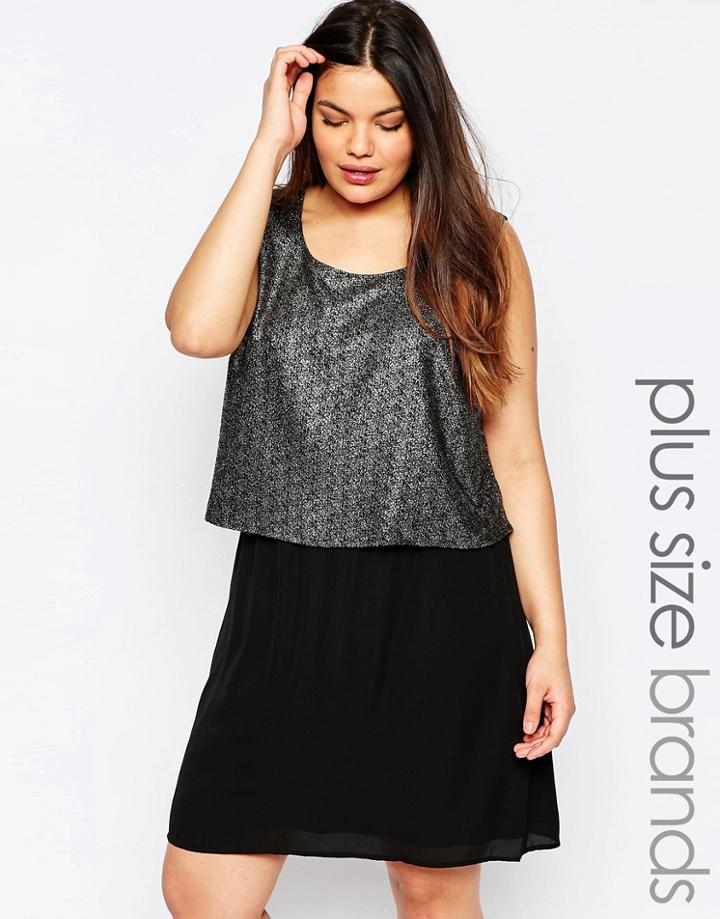 Junarose Plus Bente Dress With Metallic Overlay - Black
