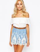 Fashion Union Sleeveless Frill Top In Geo Lace - White