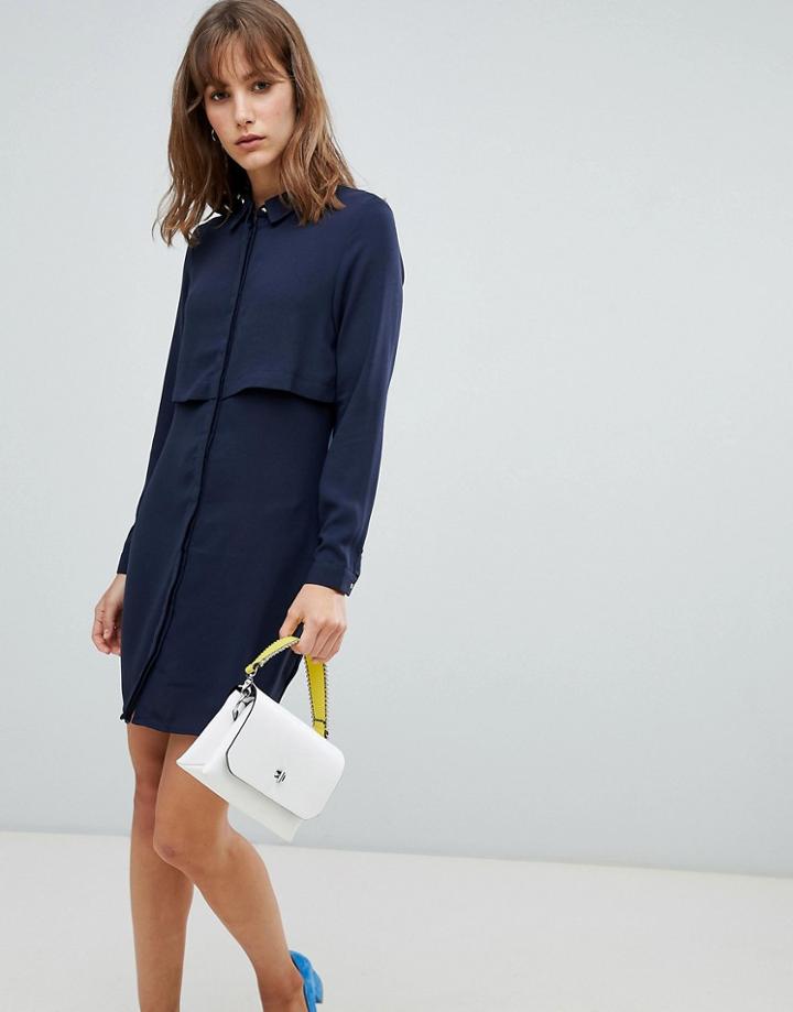Unique 21 Button Front Shirt Dress - Navy
