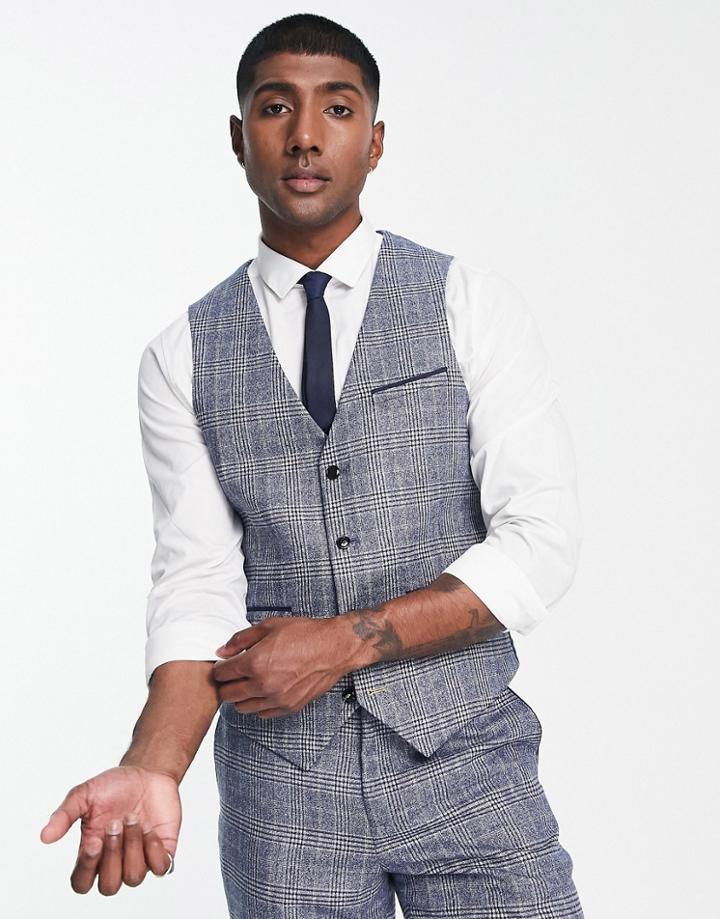 Harry Brown Checked Slim Fit Vest-navy