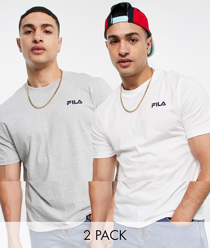 Fila 2 Pack T-shirt With Logo In White And Gray-multi