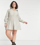 Missguided Plus Mini Shirt Dress With Shirred Panel In Stone-neutral