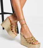 Public Desire Wide Fit Chakra Espadrille Wedge Heeled Sandals In Gold