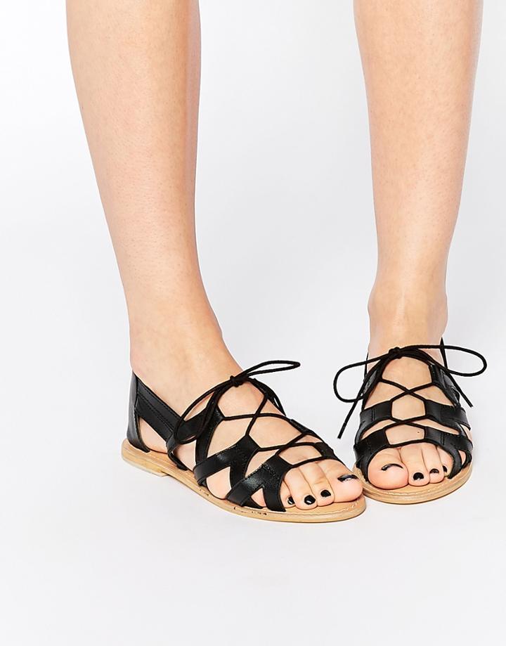 Asos Jump Up Leather Lace Up Leather Shoes - Black Leather