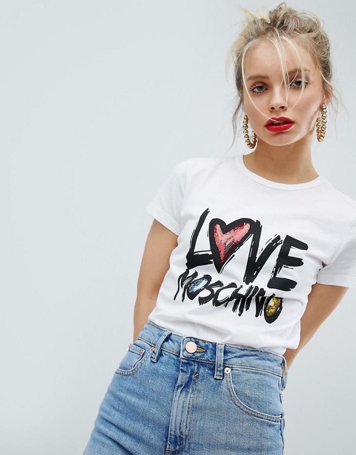 Love Moschino Glitter Logo T-shirt - White