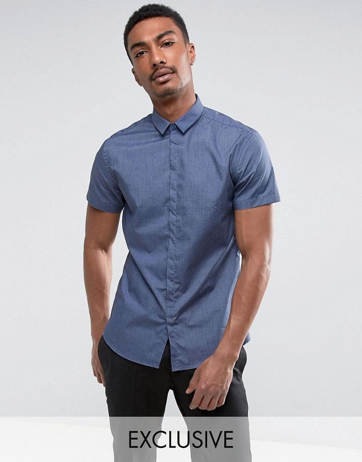 Noak Skinny Short Sleeve Shirt In Chambray - Blue