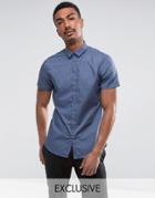 Noak Skinny Short Sleeve Shirt In Chambray - Blue