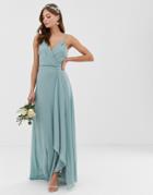 Tfnc Bridesmaid Exclusive Cami Wrap Maxi Dress With Fishtail In Sage - Green