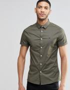 Asos Skinny Shirt In Khaki With Logo - Khaki