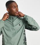 South Beach Half Zip Jacket With Printed Panel In Khaki-green