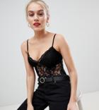 New Look Petite Lace Cami Body In Black - Black