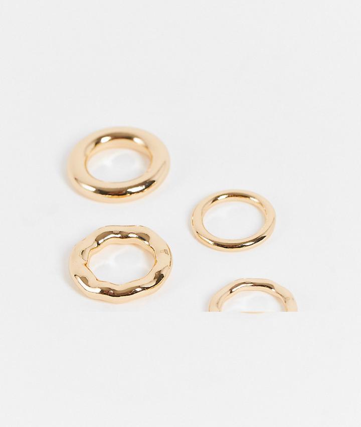 Asos Design 4-pack Rings In Mixed Designs In Gold Tone