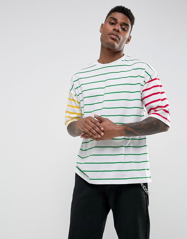 Asos Oversized T-shirt With Contrast Stripes - White
